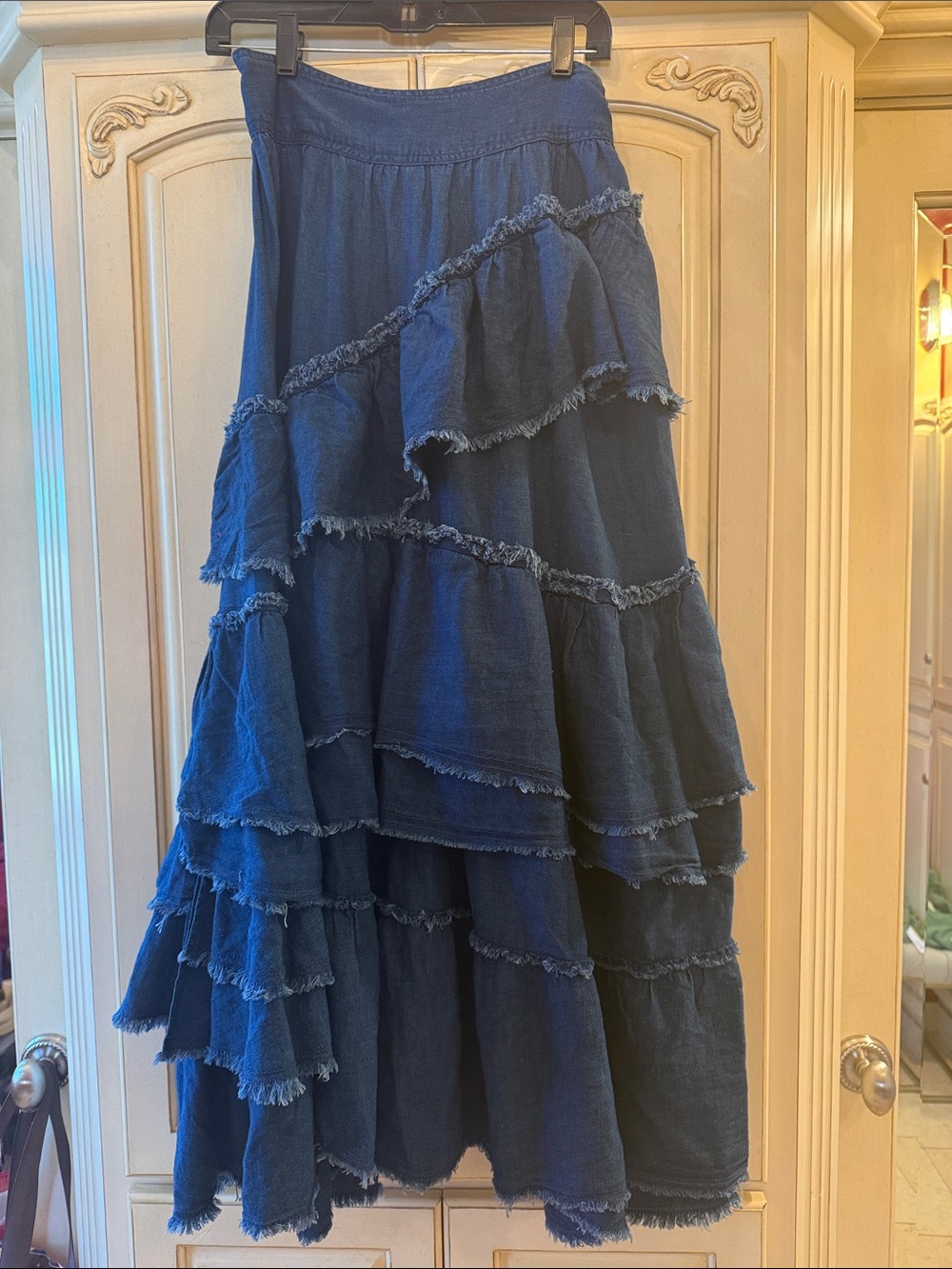 NWT- Pilcro Dark Denim Tiered Maxi Skirt  Sm